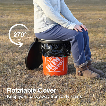 TRIPTIPS Bucket Toilet Seat with Soft Cushion, 270°Rotatable Lid,XL Portable, Luggable Loo Camping Toilet Seat for Adults and Kids, 5 Gallon