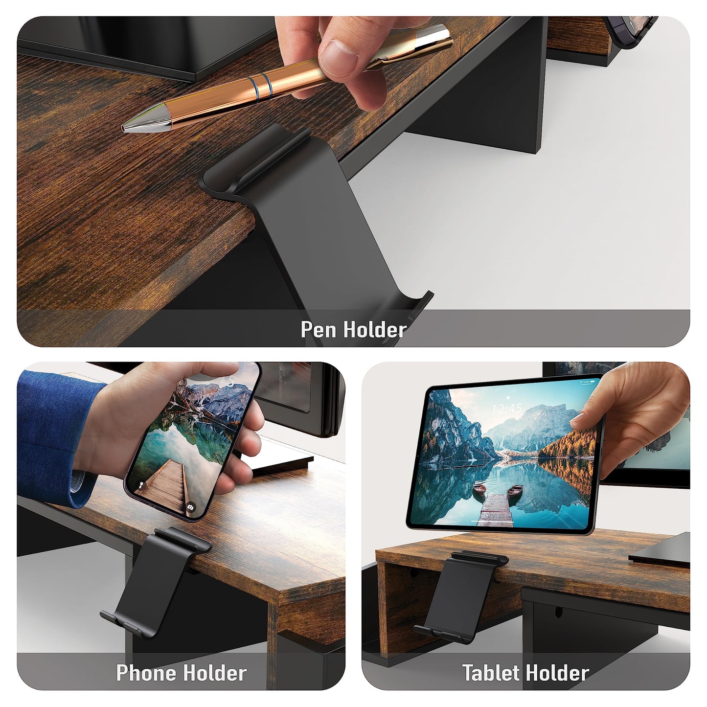 Simple Houseware Desk Dual Monitor Stand Riser with Drawer, Rustic Brown