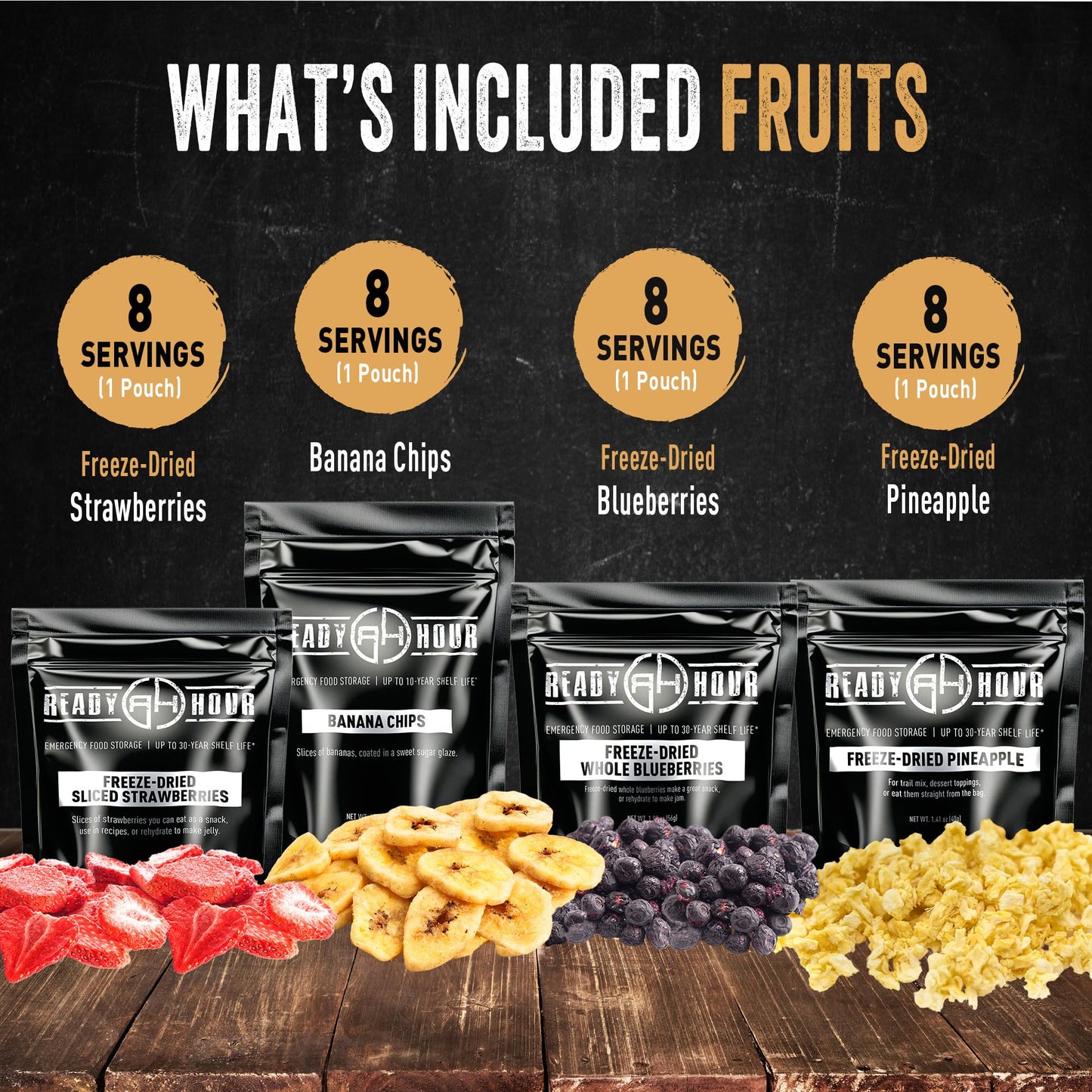 Ready Hour, Fruit & Veggie Mix, Non-Perishable Freeze-Dried Food, 30-Year Shelf Life, Portable Emergency and Adventure Food Supply, Durable Flood Safe Container, 56 Servings