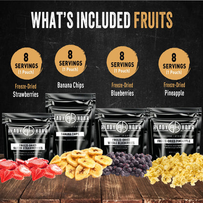 Ready Hour, Fruit & Veggie Mix, Non-Perishable Freeze-Dried Food, 30-Year Shelf Life, Portable Emergency and Adventure Food Supply, Durable Flood Safe Container, 56 Servings