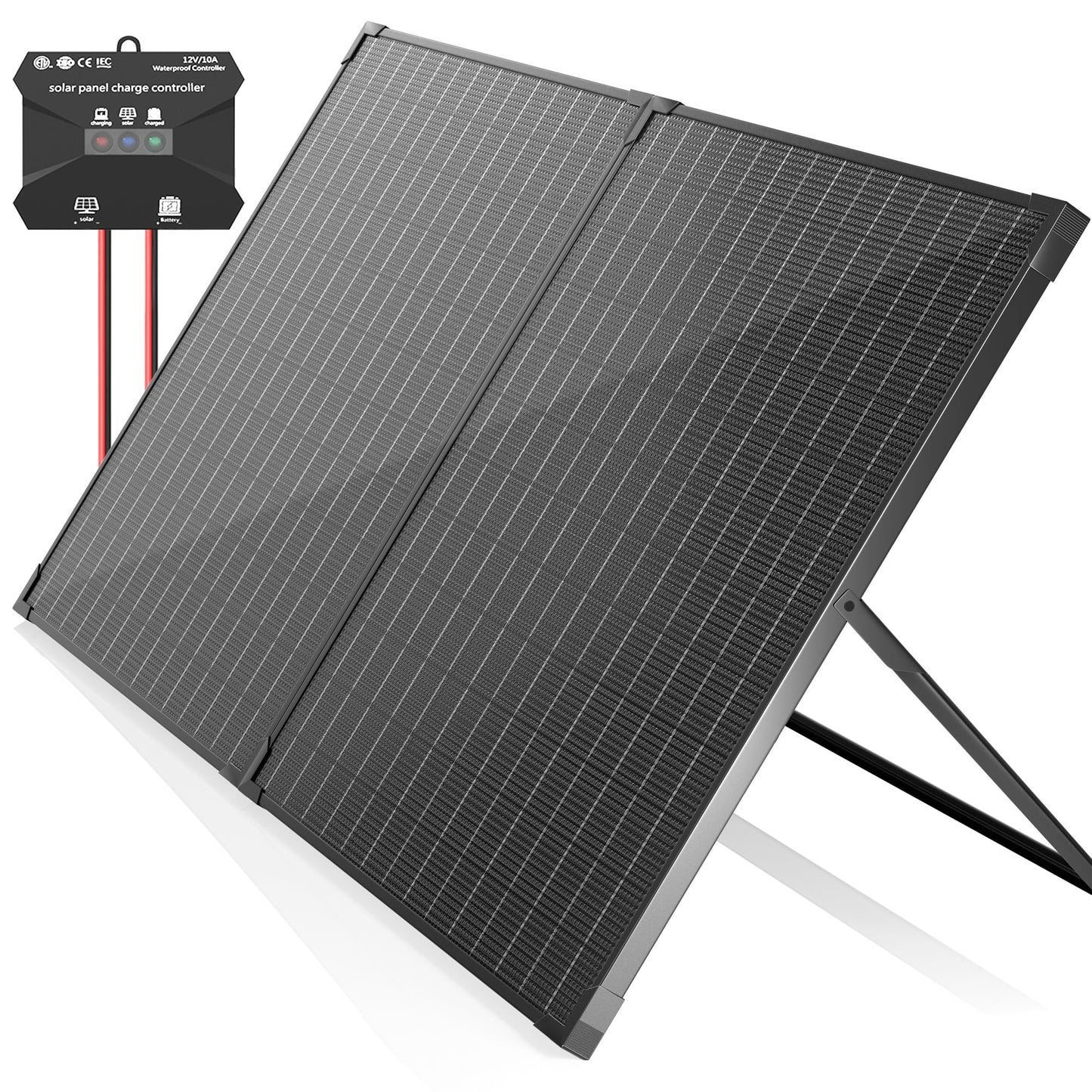 VOLTSET 100 Watt 12 Volt Portable Solar Panel with Waterproof 10A Charger Controller, Foldable 100W Solar Charger Suitcase with H-Bracket for Power Station, Car, Camping, RV, Boat and Outside