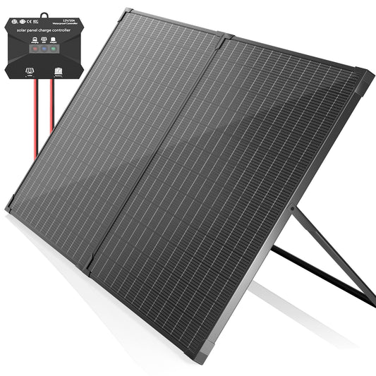 VOLTSET 100 Watt 12 Volt Portable Solar Panel with Waterproof 10A Charger Controller, Foldable 100W Solar Charger Suitcase with H-Bracket for Power Station, Car, Camping, RV, Boat and Outside