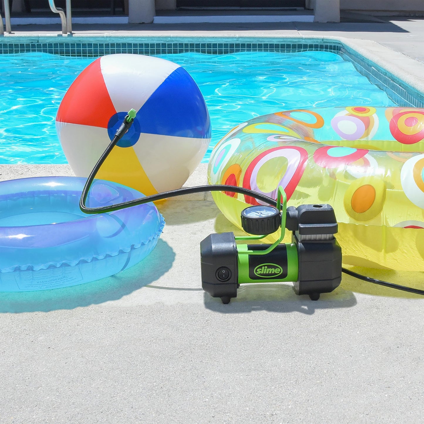 Slime 40045 Home Tire Inflator, Wall Mounted 120V, SUV, 4x4 Air Compressor, Heavy Duty, 2X Pro Power, with Analog 100 psi Dial Gauge, Long Hose and LED Light, 4 min Inflation