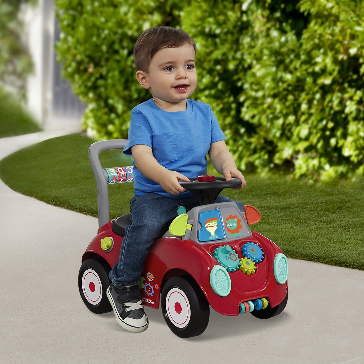 Toddler Car Ride On, Toddler Toys for Ages 1-3, Baby Toys, Radio Flyer Busy Buggy, Red, Sit to Stand Ride On