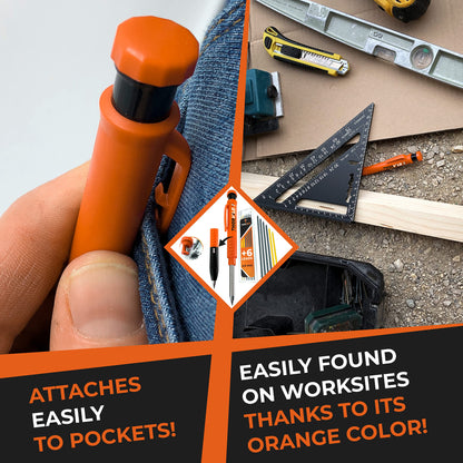 THORVALD New 2-in-1 Carpenter Pencils with Finger Grip for Carpenter (Incl. 7 Leads + Sharpener) Solid Mechanical Pencils with Fine Point/Best Marking tools Construction/Carpenters/Scriber