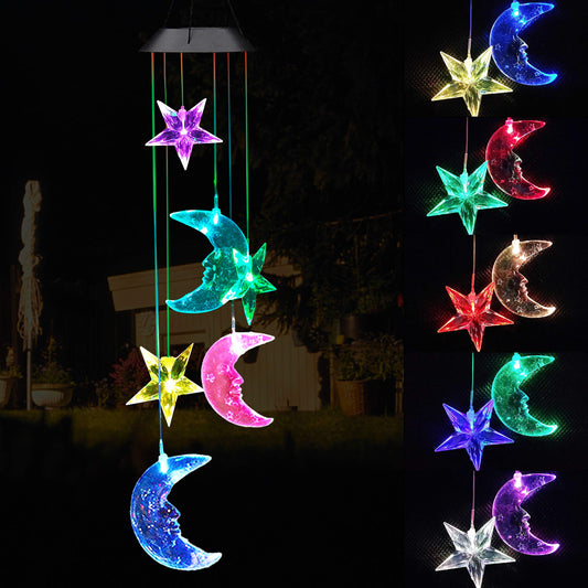Solar Power Stars and Moon LED Wind Chimes Outdoor Decor, Waterproof Mobile Color Changing Wind Chimes, Star Moon Solar Light Xmas, Gifts for Mom, Home, Patio, Yard, Party, Festival, Garden Decoration
