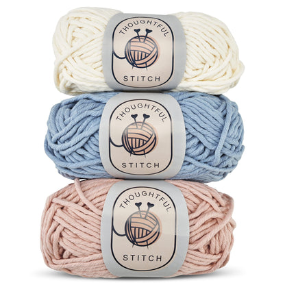 Thoughtful Stitch Knitting Kit for Beginners Adults & Kid Friendly- Complete Knitting Kit - Learn to Knit Yarn Set with Tutorial Book for Adult Hobbies - 100% Cotton Wool & Bamboo Knitting Needle