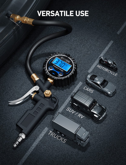 AstroAI Digital Tire Pressure Gauge with Inflator, 3-250 PSI Air Chuck & Compressor Accessories Heavy Duty with Quick Connect Coupler, 0.1 Display Resolution (Standard with Case)