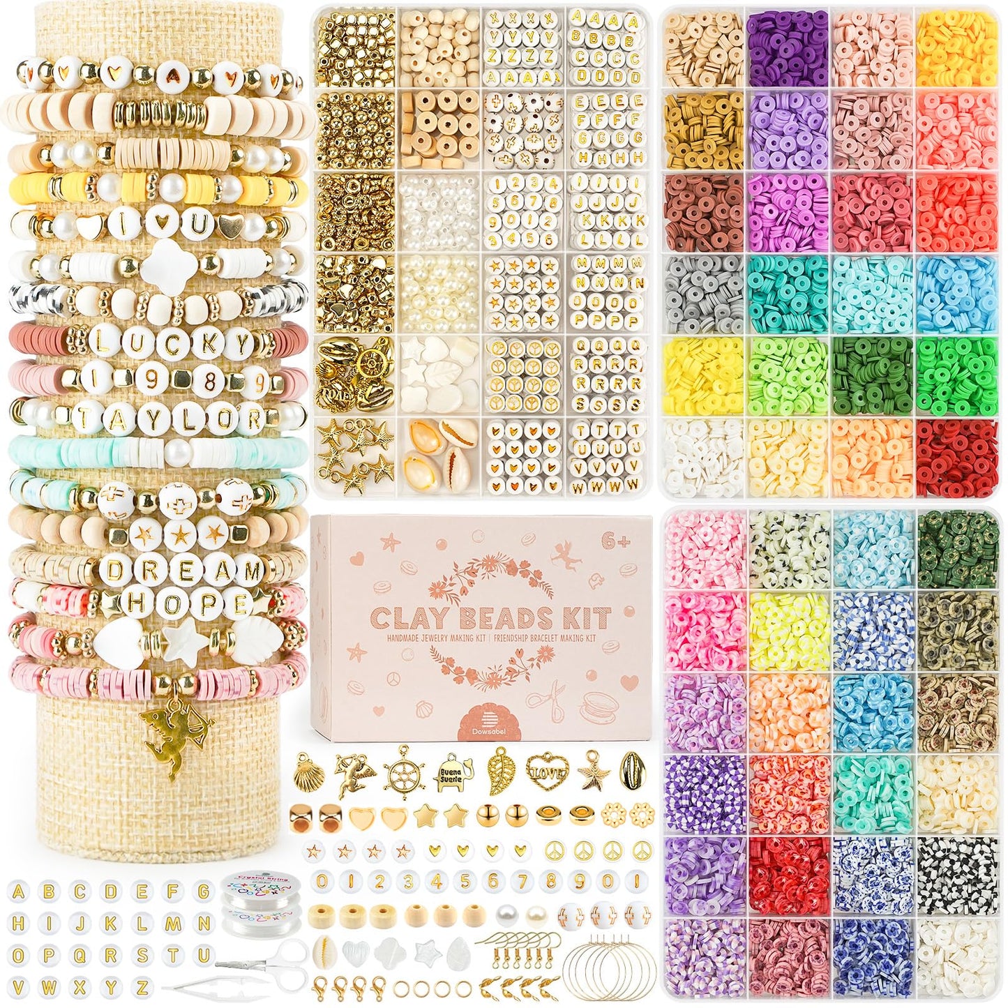 Dowsabel Clay Beads 3 Boxes Bracelet Making Kit, 10800pcs Beads for Jewelry Making, Letter Beads for Friendship Bracelets DIY Arts and Crafts Gifts for Girls Adults