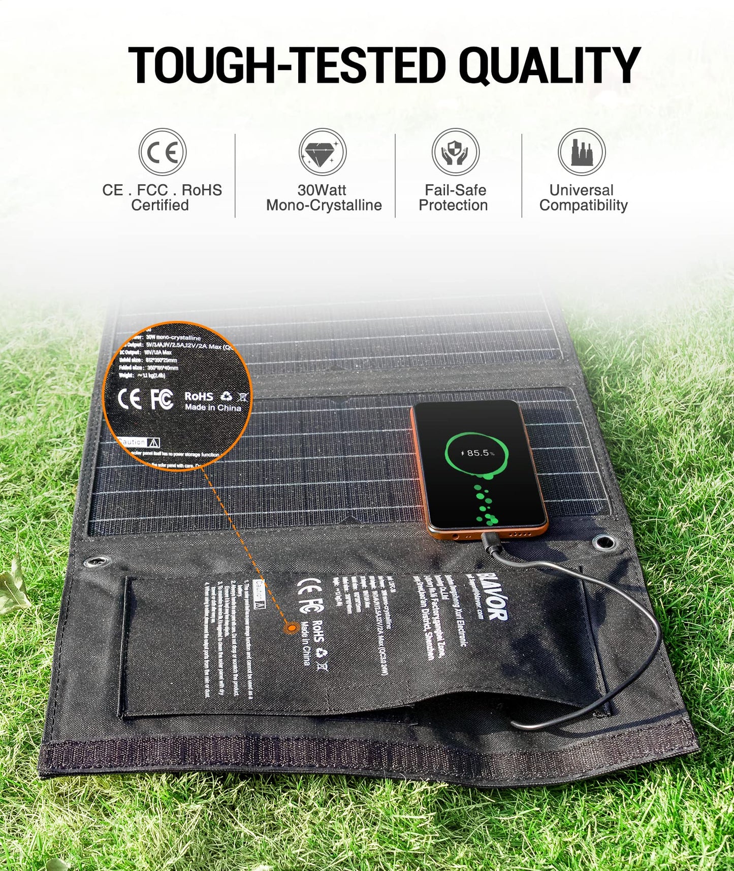 BLAVOR 30W Solar Charger USB-A QC3.0 24W USB-C DC 30W Outputs, Foldable Solar Panel for Camping, IPX4 Waterproof, Solar Battery Charger Compatible with Solar Generators, Phones, Tablets