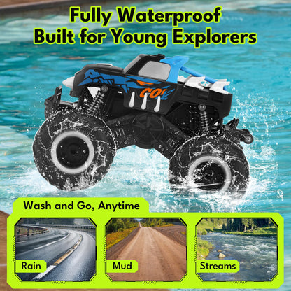 Threeking 1:16 Waterproof Monster Truck Toys RC Cars Amphibious Remote Control Car Trucks 4WD All Terrain Off-Road Pickup Toy for 6 7 8 9 10 11 12 Year Old Boys Girls Kids Gifts Presents