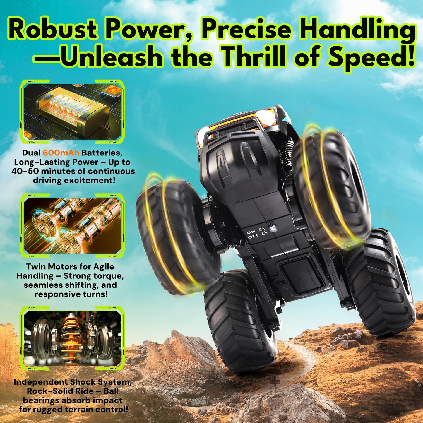 Threeking 1:16 Waterproof Monster Truck Toys RC Cars Amphibious Remote Control Car Trucks 4WD All Terrain Off-Road Pickup Toy for 6 7 8 9 10 11 12 Year Old Boys Girls Kids Gifts Presents