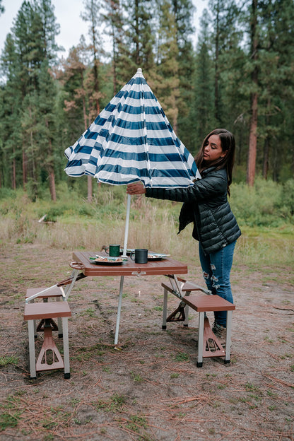 Stansport Picnic Table and Umbrella Combo - Brown (G-915-45), 33.5" x 75" x 25.5"