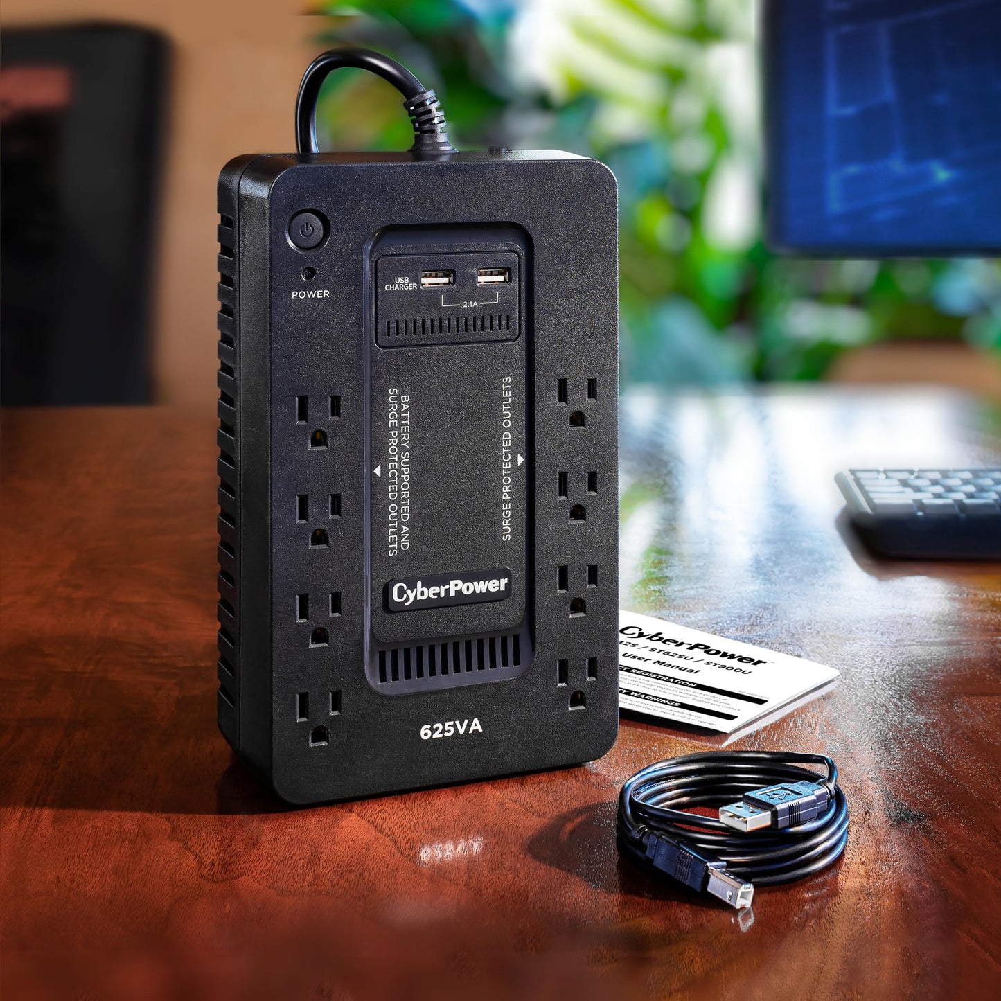 CyberPower ST625U Standby UPS Battery Backup and Surge Protector, 625VA/360W, 8 Outlets, 2 USB Charging Ports, Compact, UL Certified