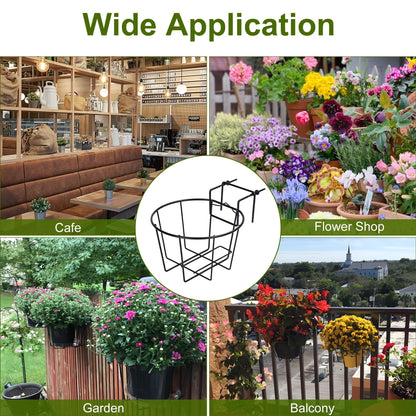 TQVAI 10 Inch Railing Planter - Fit for 1.5 to 3.5 Inches Railing - Adjustable Hanging Planters Outdoor Balcony Deck Flower Pot Holder Metal Baskets for Garden Orchid, Patio Ledge, 3 Pack, Black