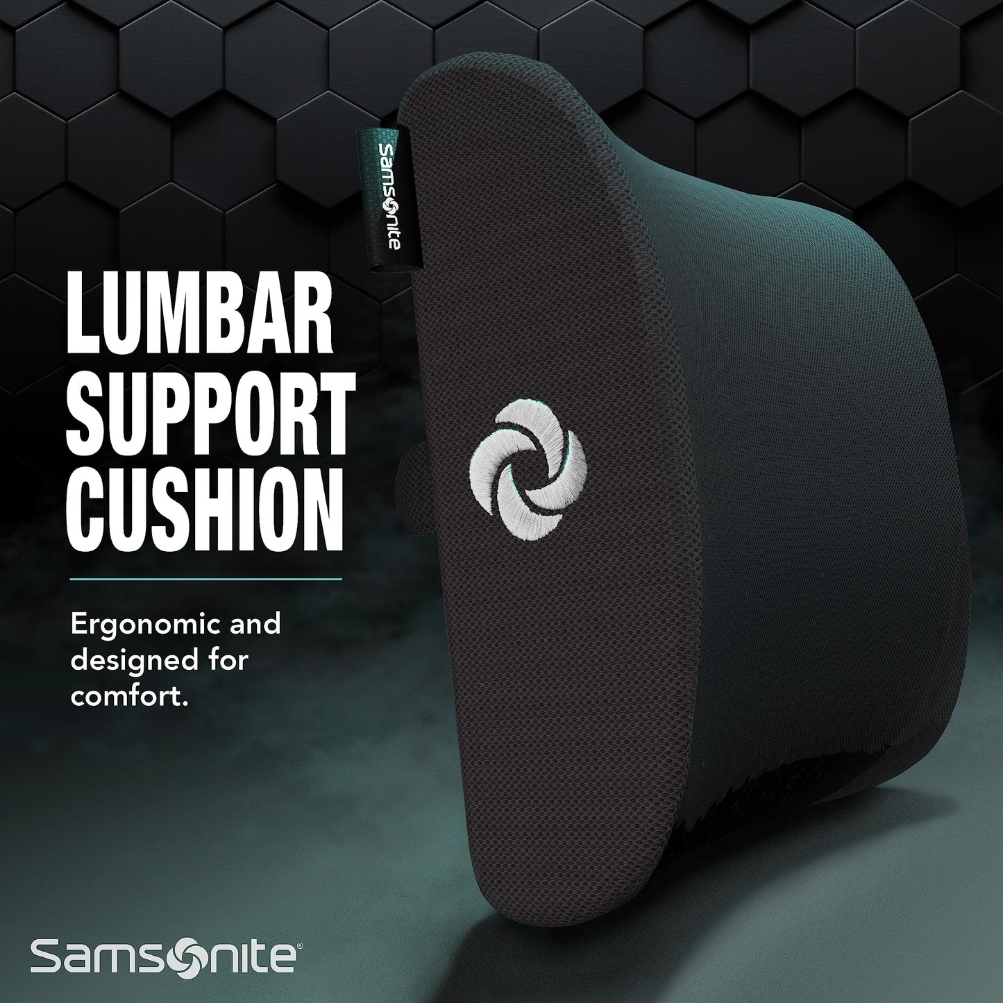 SAMSONITE Lumbar Support Pillow For Office Chair and Car Seat, Perfectly Balanced Memory Foam , Versatile Use Lower Back Cushion