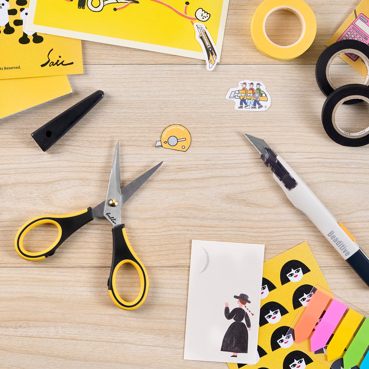 Beaditive Precision Craft Scissors - Stainless Steel Blades With Safety Cap - Ultra Sharp Tip & Non-Slip TPR Handles - For Adult & Kid Paper Crafting, Scrapbooking, Home, Office, and School Use