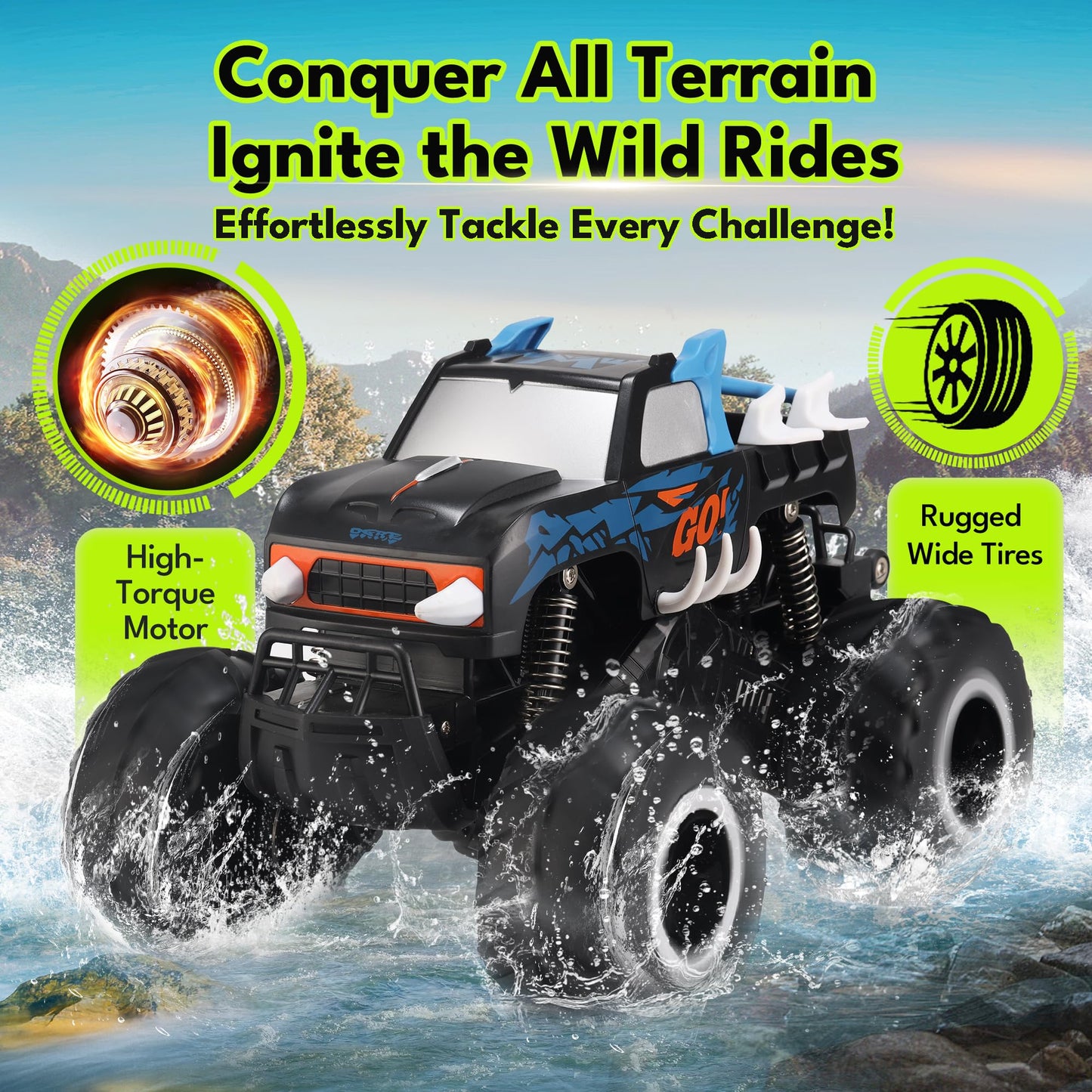 Threeking 1:16 Waterproof Monster Truck Toys RC Cars Amphibious Remote Control Car Trucks 4WD All Terrain Off-Road Pickup Toy for 6 7 8 9 10 11 12 Year Old Boys Girls Kids Gifts Presents