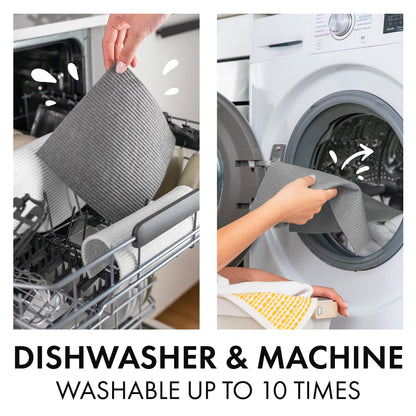 SUPERSCANDI 10 Pack Swedish Dishcloths for Kitchen - 100% Biodegradable & Compostable Reusable Paper Towels Washable, Food-Safe & Without Plastic - Dish Rags Suitable for Any Surface, Grey