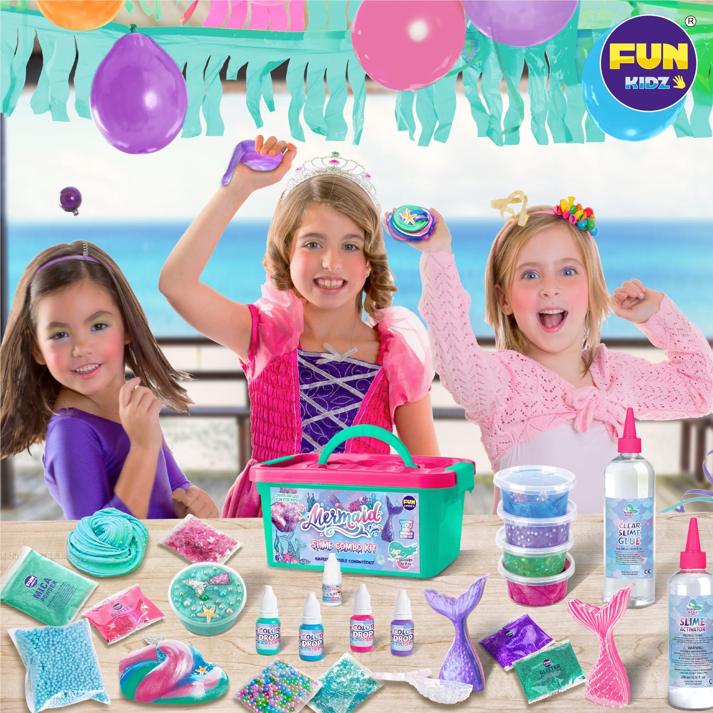 Summer Gift Mermaid Slime Kit for Girls, FunKidz Shimmer Slime Making Kit for Kids Age 8-12 DIY Soft Glitter Glossy Metallic Slime Toy