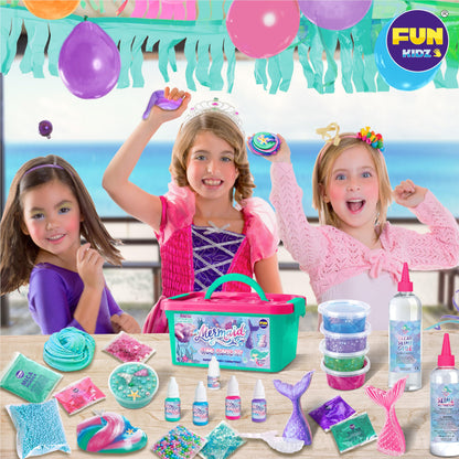 Summer Gift Mermaid Slime Kit for Girls, FunKidz Shimmer Slime Making Kit for Kids Age 8-12 DIY Soft Glitter Glossy Metallic Slime Toy