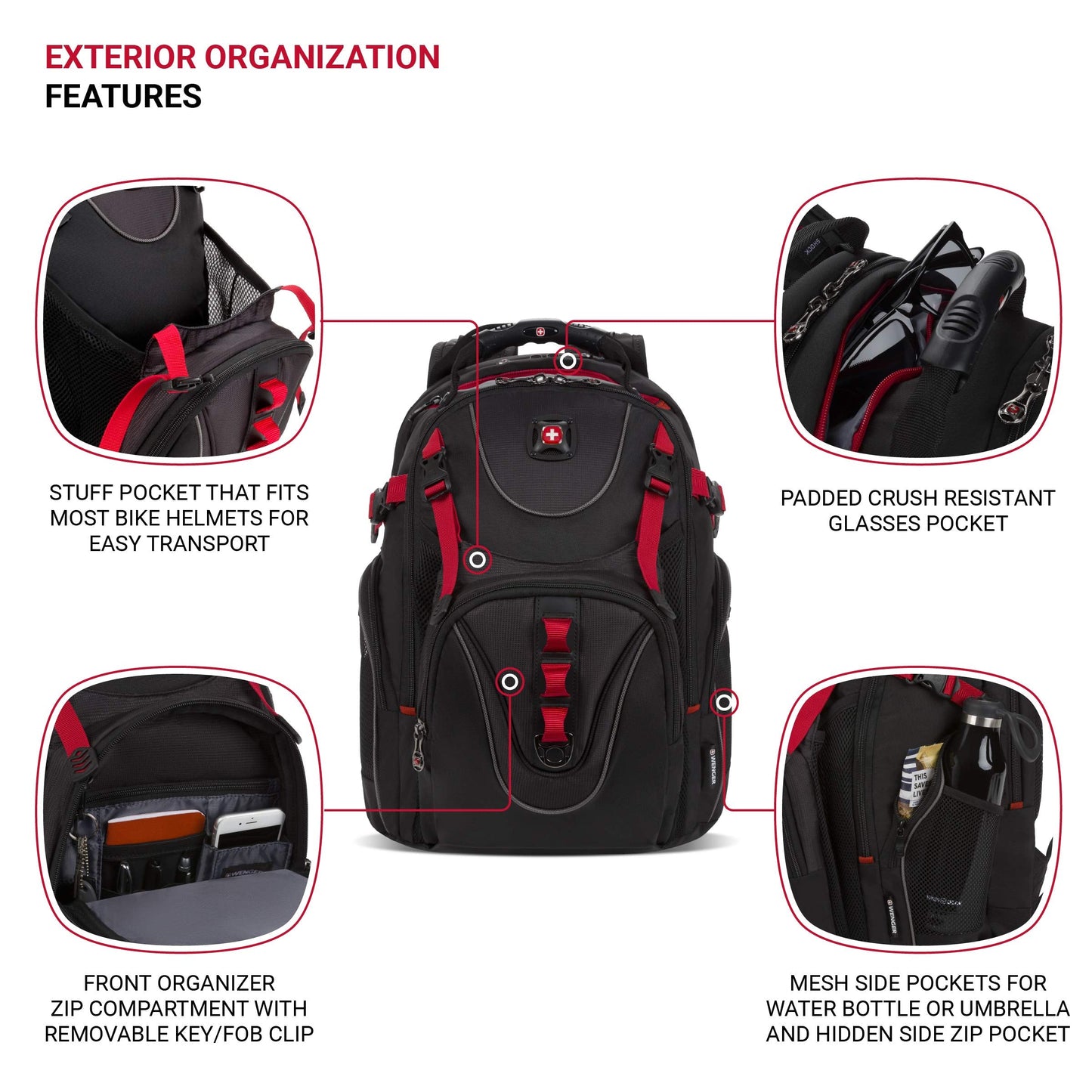 Wenger Maxxum Laptop Backpack, Fits 16 Inch Laptop, Men's and Women's, Black/Red
