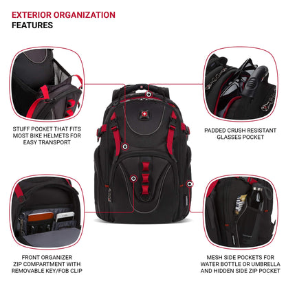 Wenger Maxxum Laptop Backpack, Fits 16 Inch Laptop, Men's and Women's, Black/Red