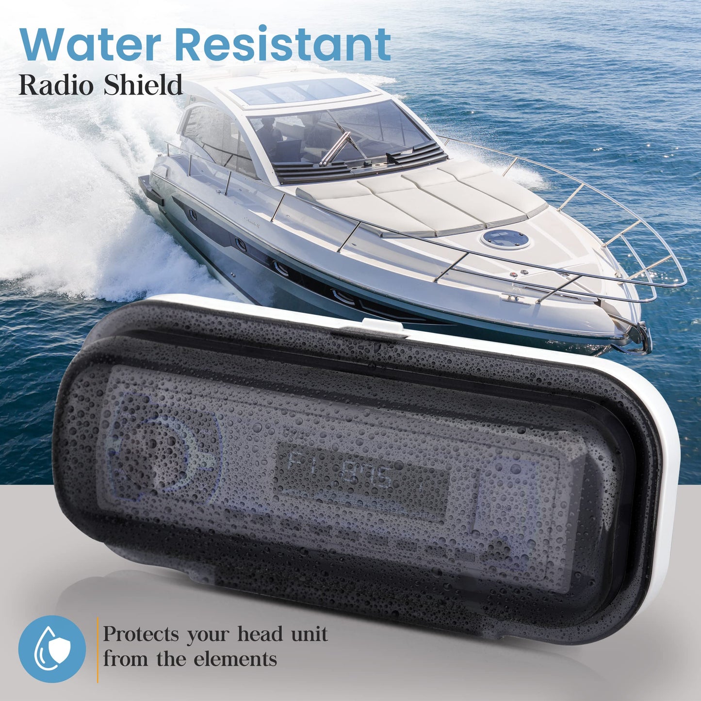 Pyle Water Resistant Marine Stereo Cover - Smoke Colored Heavy Duty Boat Radio Protector Shield with Flip-up Door & Spring Loaded Release - Mounting Gasket Included - PLMRCW1