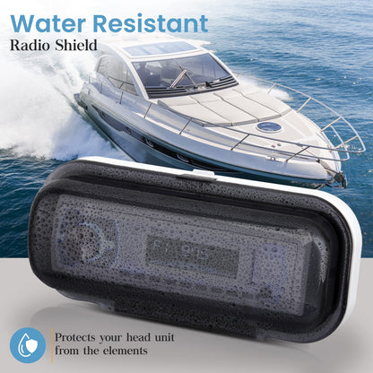 Pyle Water Resistant Marine Stereo Cover - Smoke Colored Heavy Duty Boat Radio Protector Shield with Flip-up Door & Spring Loaded Release - Mounting Gasket Included - PLMRCW1