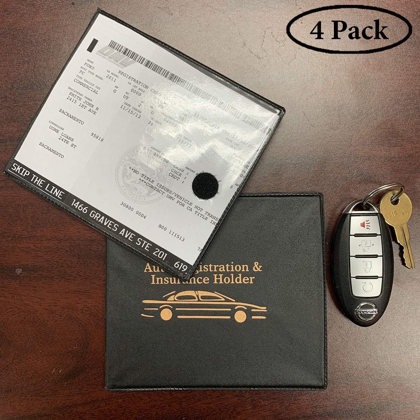 W4W, Auto Registration Insurance & ID Card Holder - 4 PACK - Perfect for any Car, Truck, Motorcycle, Trailer or Boat - Strong Velcro Closure, Men & Women