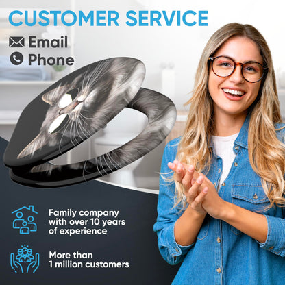 Sanilo Soft Close Toilet Seat ELONGATED, Quiet and Slow Close Lid and Seat, Strong Bumpers and Hinges (Cool Cat)