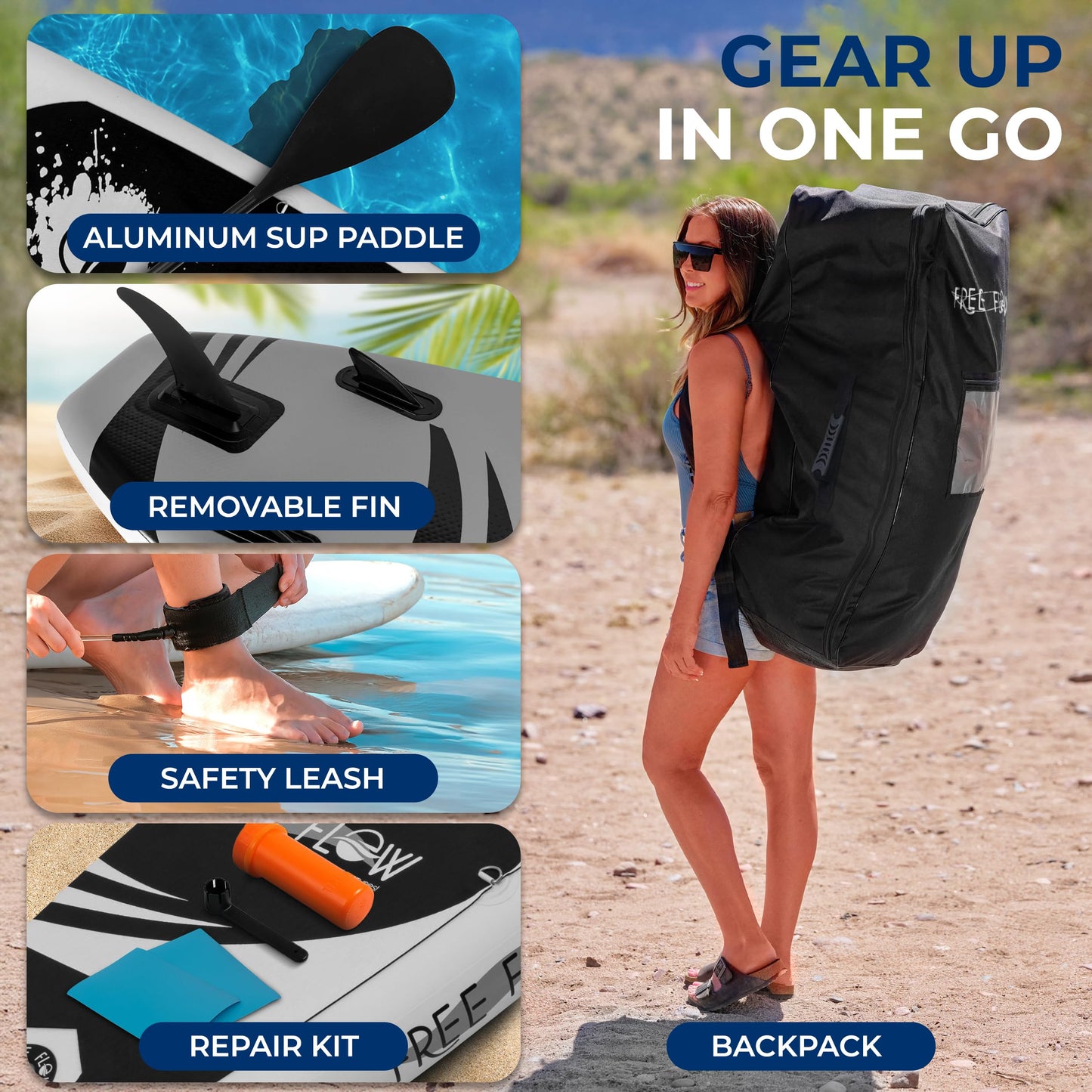 SereneLife Inflatable Stand Up Paddle Board (6 Inches Thick) with Premium SUP Accessories & Carry Bag | Wide Stance, Bottom Fin for Paddling, Surf Control, Non-Slip Deck | Youth & Adult Standing Boat