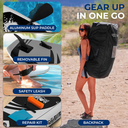 SereneLife Inflatable Stand Up Paddle Board (6 Inches Thick) with Premium SUP Accessories & Carry Bag | Wide Stance, Bottom Fin for Paddling, Surf Control, Non-Slip Deck | Youth & Adult Standing Boat