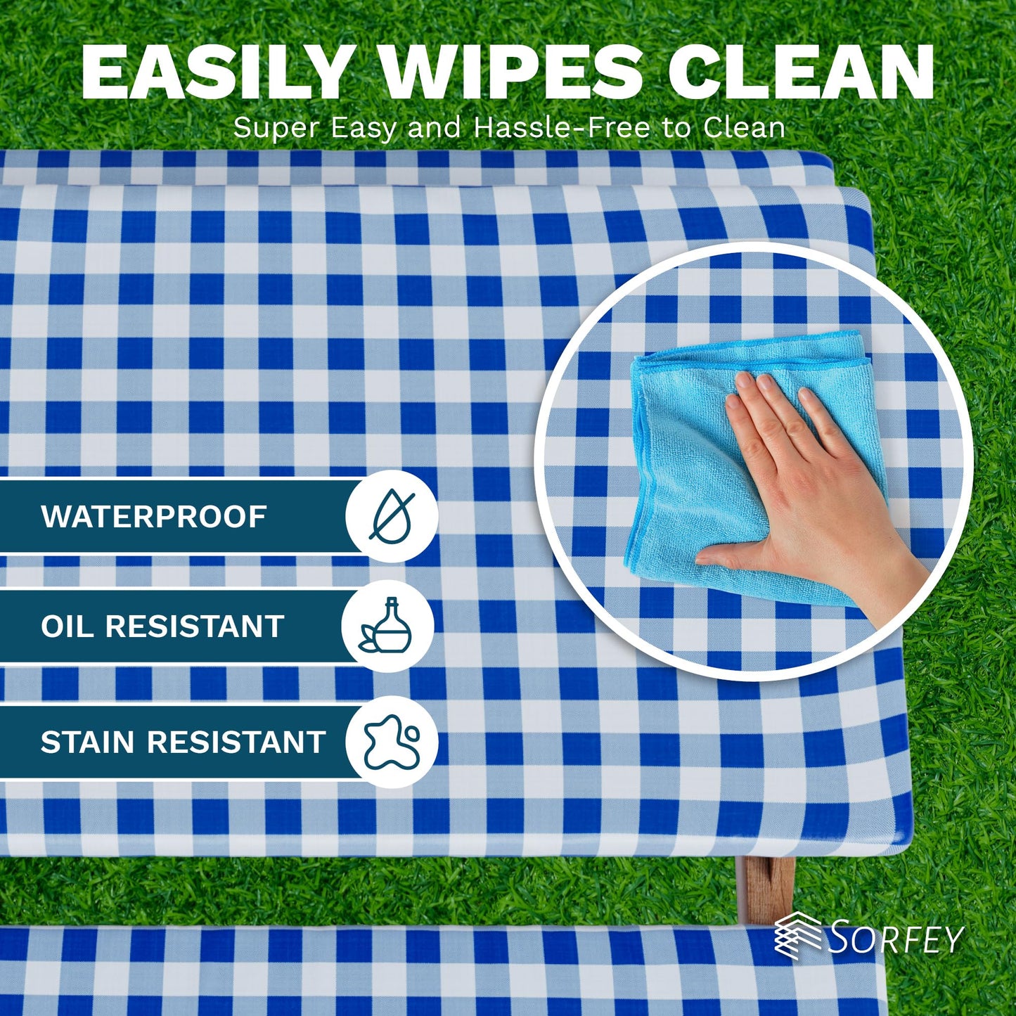 Sorfey Picnic Table Cover with Bench Covers -Fitted with Elastic, Vinyl with Flannel Back, Fits for Table 30"x 72" Rectangle,Water Proof, Checked red Design