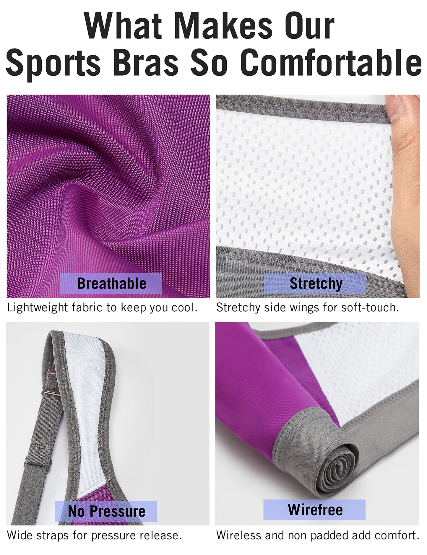 SYROKAN Women's Sports Bra Wireless Comfort High Impact Support Bounce Control Plus Size Workout Bra Purple 40DD