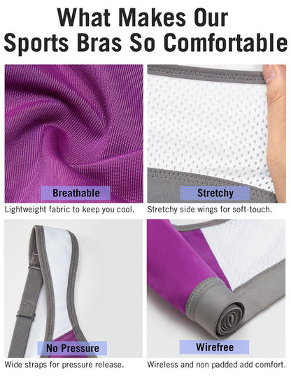 SYROKAN Women's Sports Bra Wireless Comfort High Impact Support Bounce Control Plus Size Workout Bra Purple 40DD