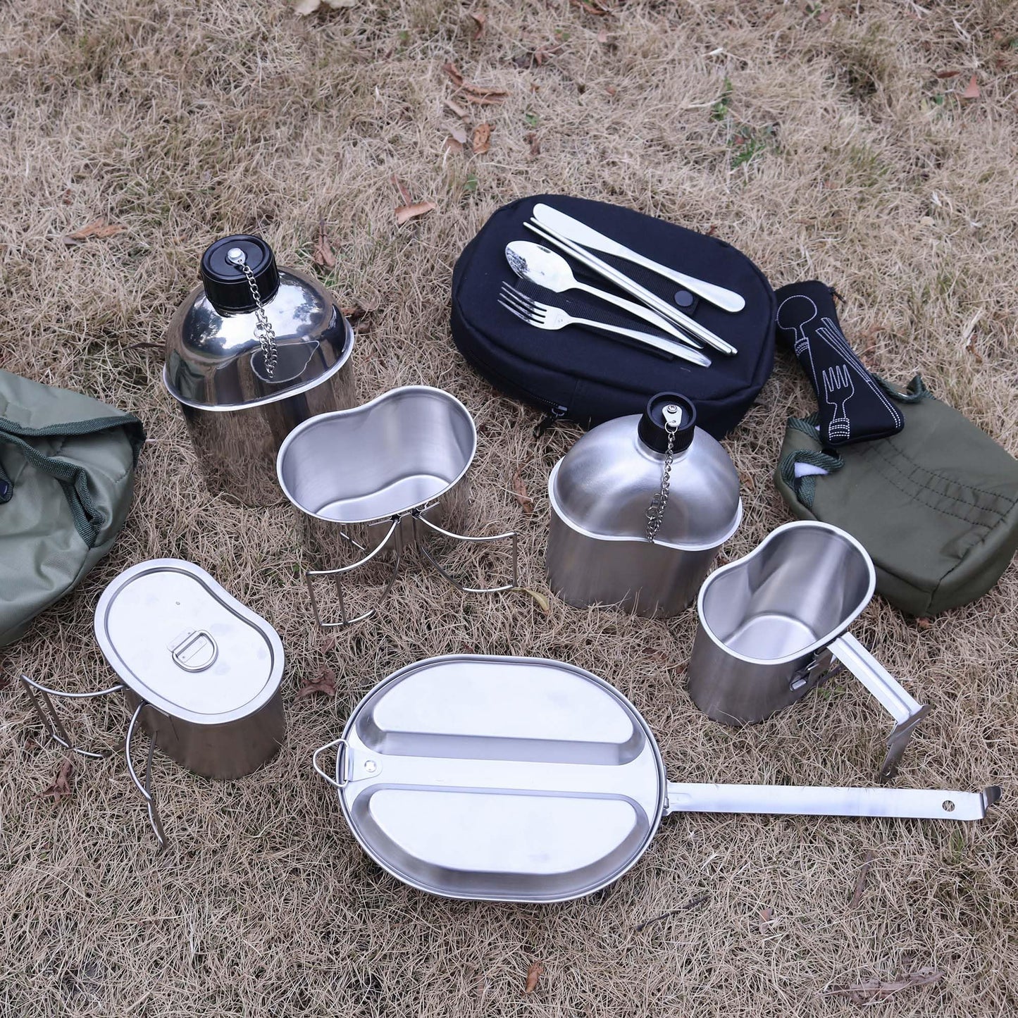 Goetland 304 Stainless Steel US Military Mess Kit Plate Set GI Type Outdoor Camping Hiking Picnic BBQ Beach