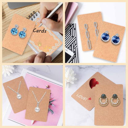 Earring Display Cards with 100 Pcs Earring Holder Cards 200 Pcs Earring Backs and 100 Jewelry Packaging for Earrings Necklace Jewelry Bags 3.5x2.4 Inches (Brown)