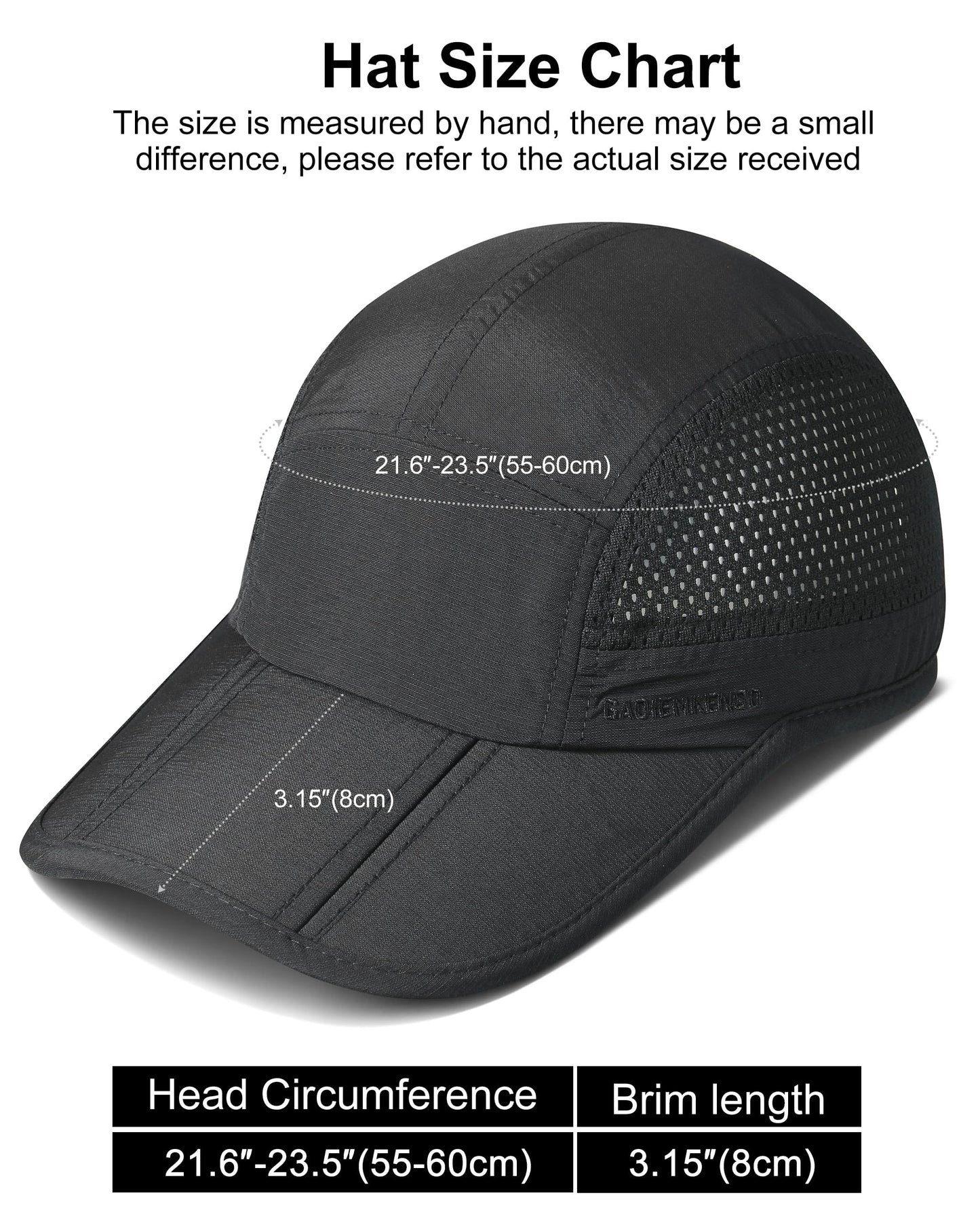 GADIEMKENSD Men Outdoor Hat Reflective Folding Running Sport Hats Summer Cool UPF 50 Sun Unstructured Baseball Caps for Men Women Breathable Light Quick Dry Travel Golf Hat Black