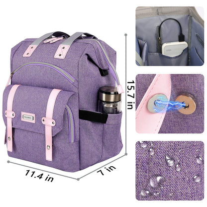 FALANKO Laptop Backpack for Women, Anti Theft Backpacks with USB Charging Port RFID Anti Theft Water Resistant,Wide Top Open Work Teacher College Travel Computer Bag for Woman Fits 15.6 Inch Laptop