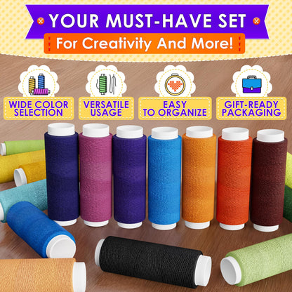 Sewing Machine Thread Set - 39 Colors Polyester Thread for Sewing Machine & Hand Embroidery, 140 Yards Per Spool, Bright Colors That Won't Fade - Ensures Smooth Stitching with Most Fabrics