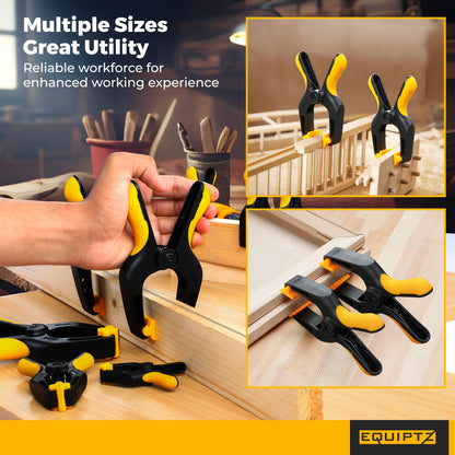 EQUIPTZ Spring Clamps for Woodworking, Crafts, Backdrop and Pool Cover, 20-Pack Spring Clamp Set with 4 Pcs of 6-inch, 6 Pcs of 4-inch & 10 Pcs of 3-inch Clamps, Extra Wide & Non-Detachable Jaw Pads
