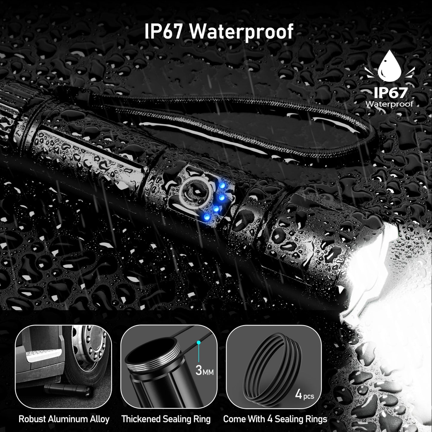 Blukar Rechargeable Flashlight High Lumens, Super Bright LED Powerful Tactical Torch - 5 Light Modes, Zoomable, Long Lasting, Waterproof Handheld Flash Light for Emergency, Camping, Hiking