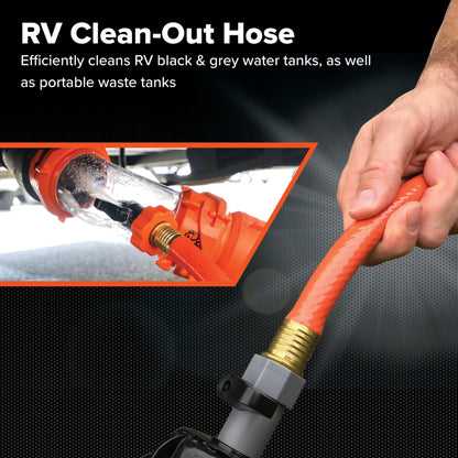 Camco Rhino 25Ft Clean-Out Camper & RV Black Water Hose - Features a Heavy-Duty PVC Design & Bright Orange Color - Clean-Out Camper Black Water, Grey Water or Tote Tanks - 5/8” Inside Diameter (22990)