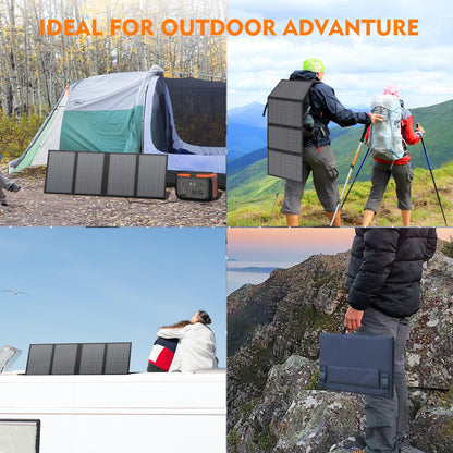 60W Solar Panel for Portable Power Station, Foldable Solar Panel with 12-18V DC Output/USB QC3.0/USB C(10 Changeable DC Adapters), Portable Solar Panels for Camping, Home, Travel, Rv