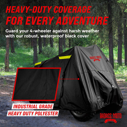 Badass Moto ATV Covers Waterproof Outdoor Heavy Duty - Rip-Resistant ATV Cover with Easy Access Zipper - Durable and Versatile Four Wheeler Accessories for Quad and Powersport Vehicles, Small (75")