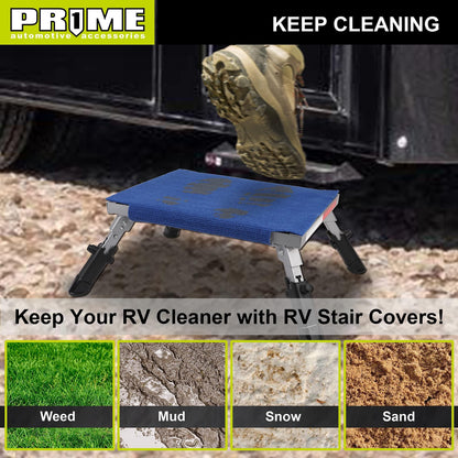 PR1ME Safety RV Steps, 19" x 14.5" Extra Large RV Step Stool with Glow, Camper Step Stool, Non-Slip Folding Step Stool and Ladder for RV, with 100% Polyester Step Rug RV Stair Cover, Up to 600lbs