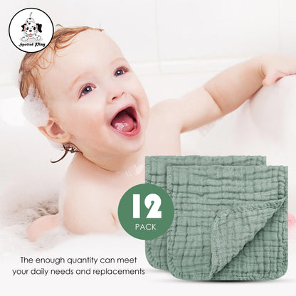 Spotted Play Muslin Burp Cloths 100% Cotton Large 20''x10'' Extra Soft and Absorbent Baby Wash Cloths Spit Up Rags - Baby Burping Cloth for Boys Girls Items(12 Pack Green)