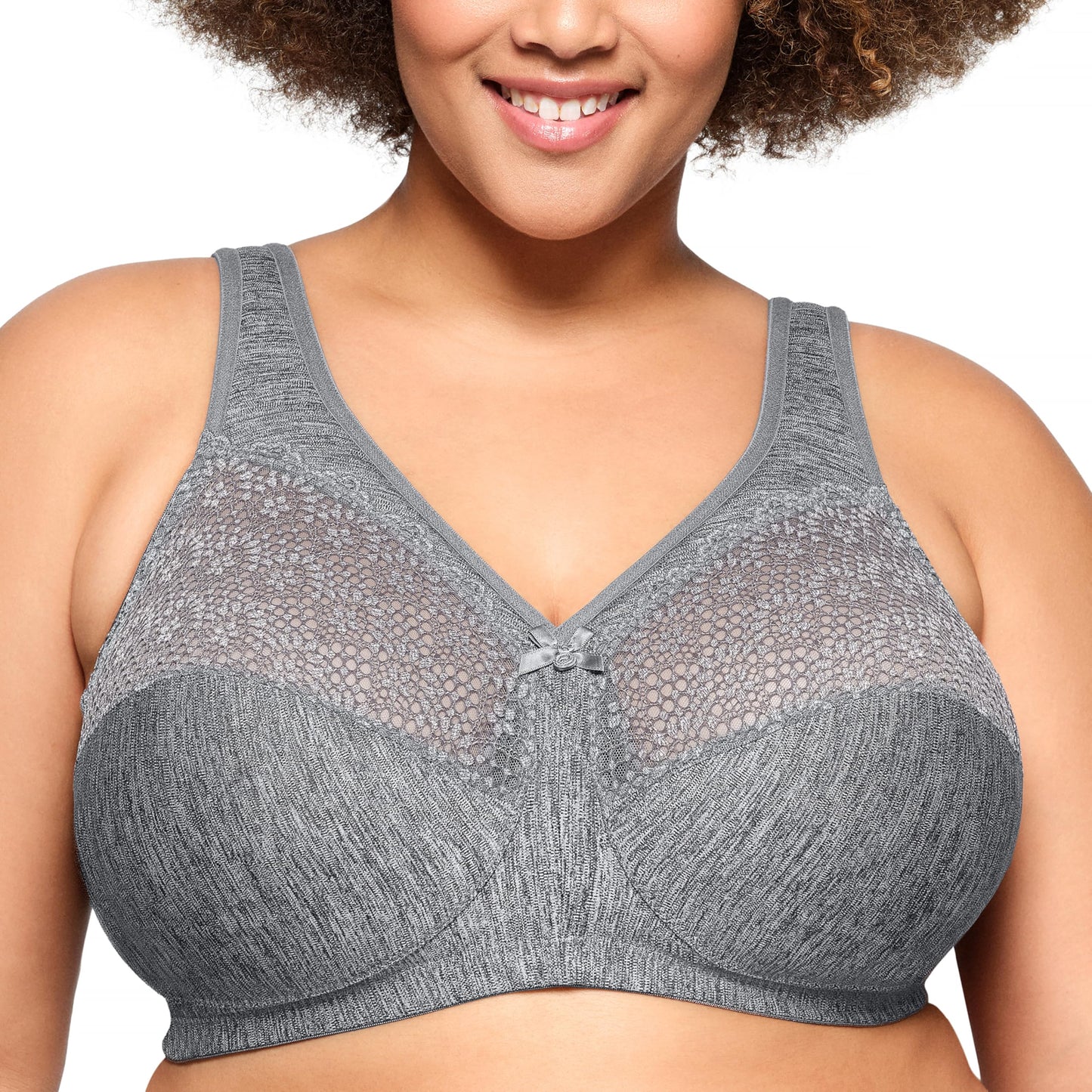 Glamorise Full Figure Plus Size MagicLift Moisture Control Bra Wirefree #1064 Gray Heather