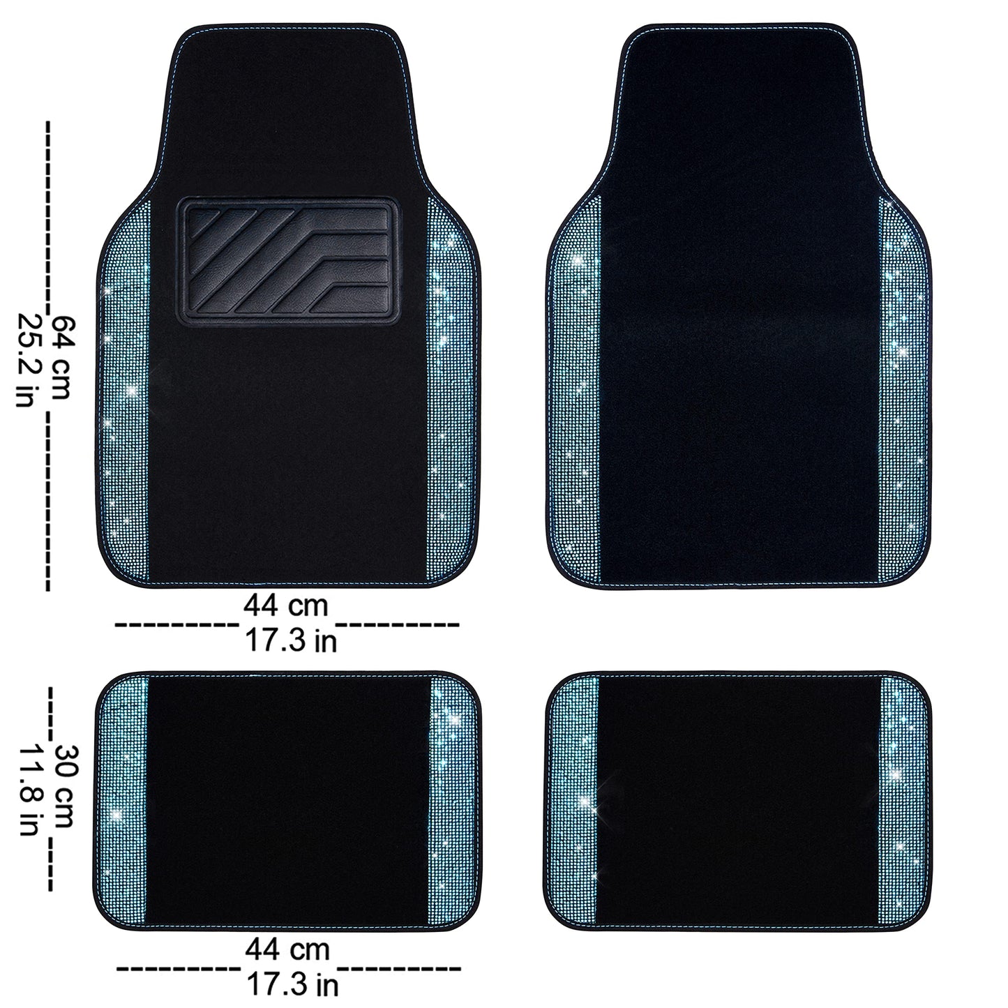 CAR PASS Bling Rhinestones Diamond Waterproof Car Floor Mat, Crystal Sparkly Shining Glitter Carpet, Anti-Slip PVC Heel Pad Universal for Interior Auto SUV,Sedan,Van,4pcs Girly Women Mint Teal Diamond